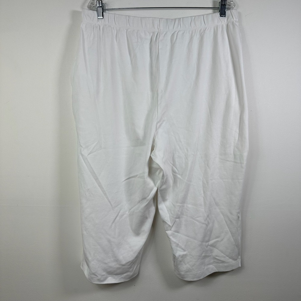 Lands End Womens White Cotton Knit Crop Pants XL Tall 18 High Rise Elastic Waist - Picture 2 of 5